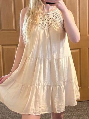 BTFBM Cream Crochet Whimsical Graduation Dress Cottagecore